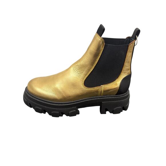 Ganni Low Chelsea Boots Metallic Leather Chunky Lug Sole Cyberpunk Gold Sz 10 - Picture 7 of 10